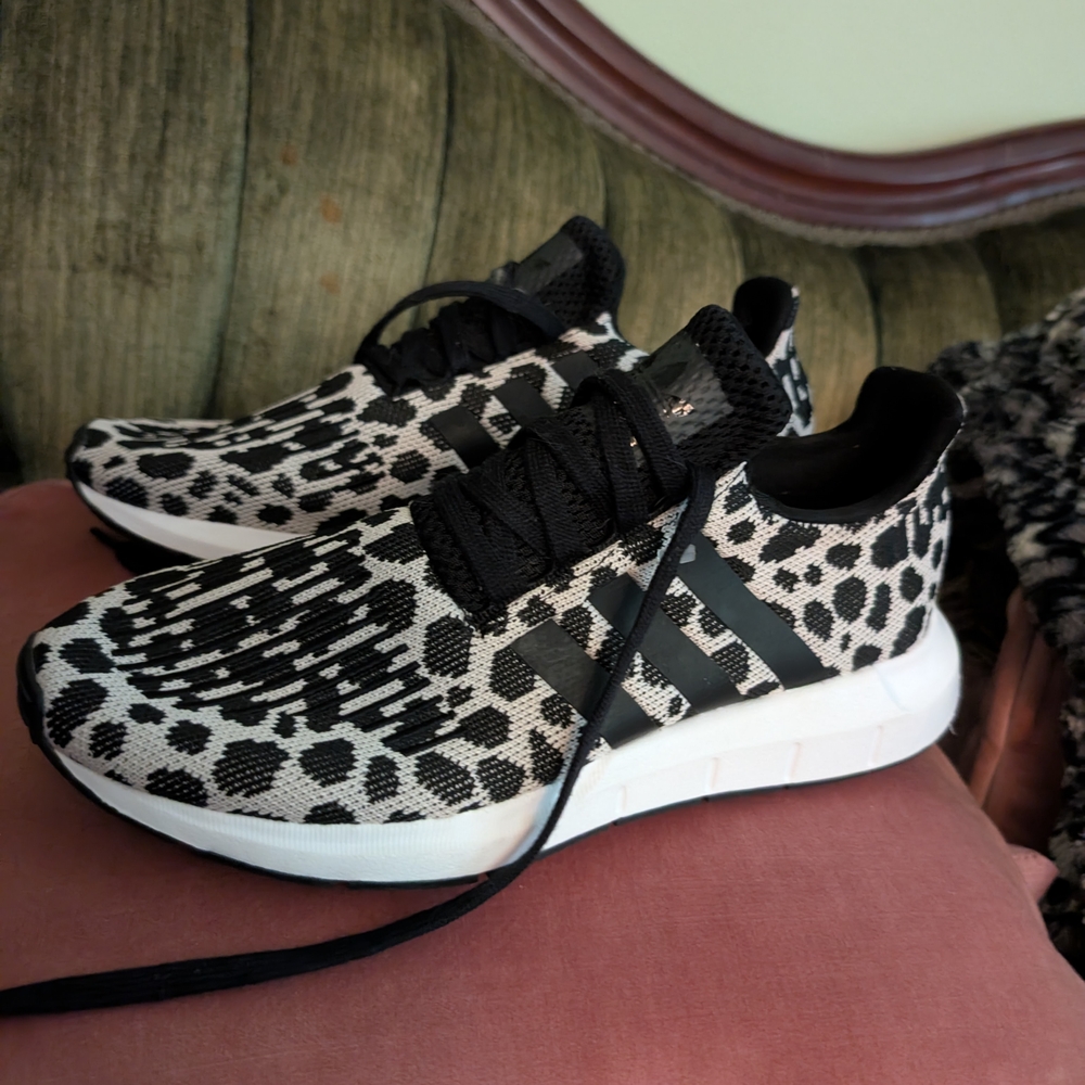 adidas Swift Run 1.0 Black and White Leopard Print Women's Sneakers